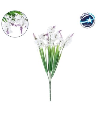 GloboStar® 78202 Τεχνητό Φυτό Μπουκέτο Διακοσμητικών Λουλουδιών με 10 Λευκές και Μωβ Λεβάντες M10 x Υ30 x Π10cm